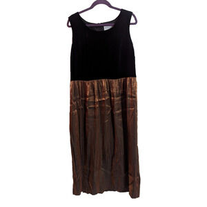 Vtg Jessica Howard Black Velvet Copper Taffeta Formal Dress Sz 16 K1 Goth Grunge